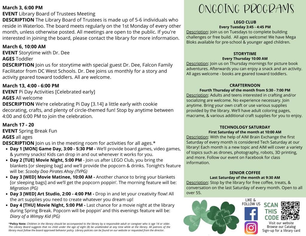 A description of the month's events, which are all listed in text below