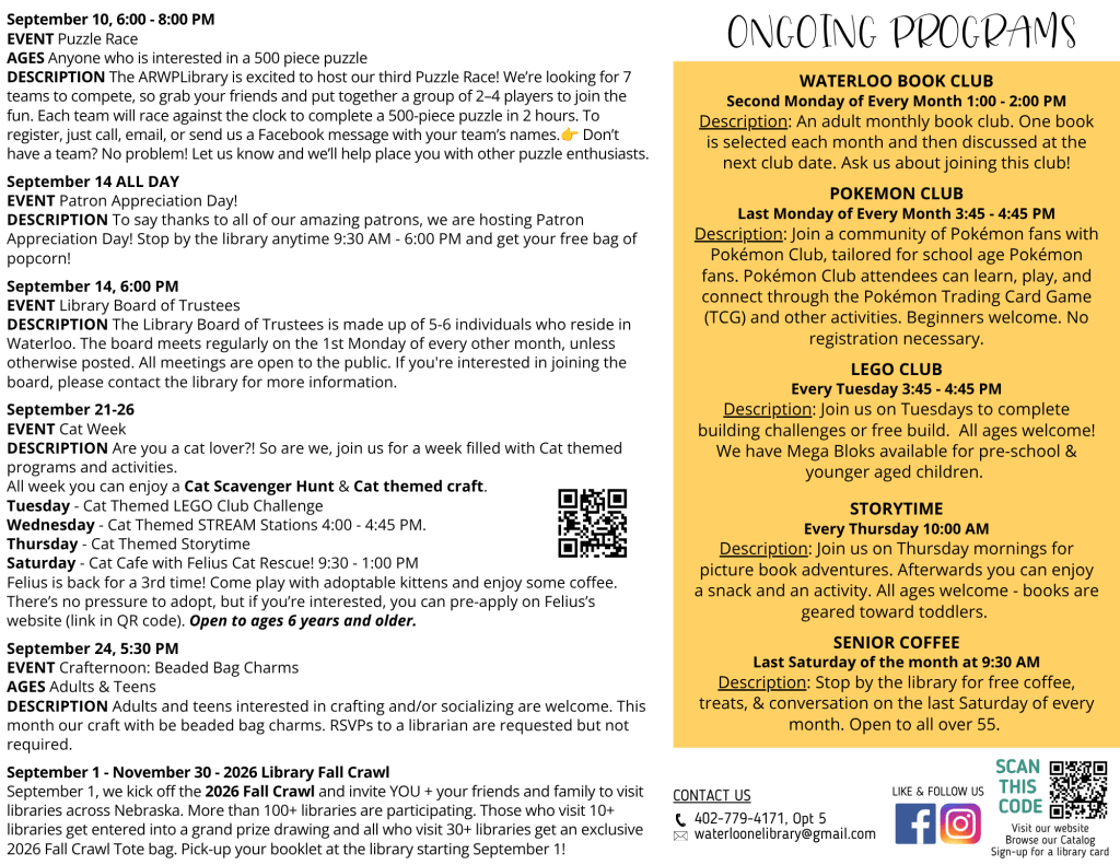 Descriptions of programs. All information is in text below.
