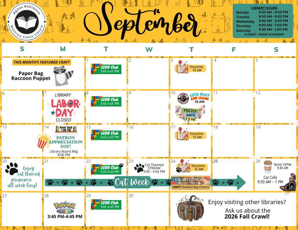 A September calendar with events listed. All information is in text below.